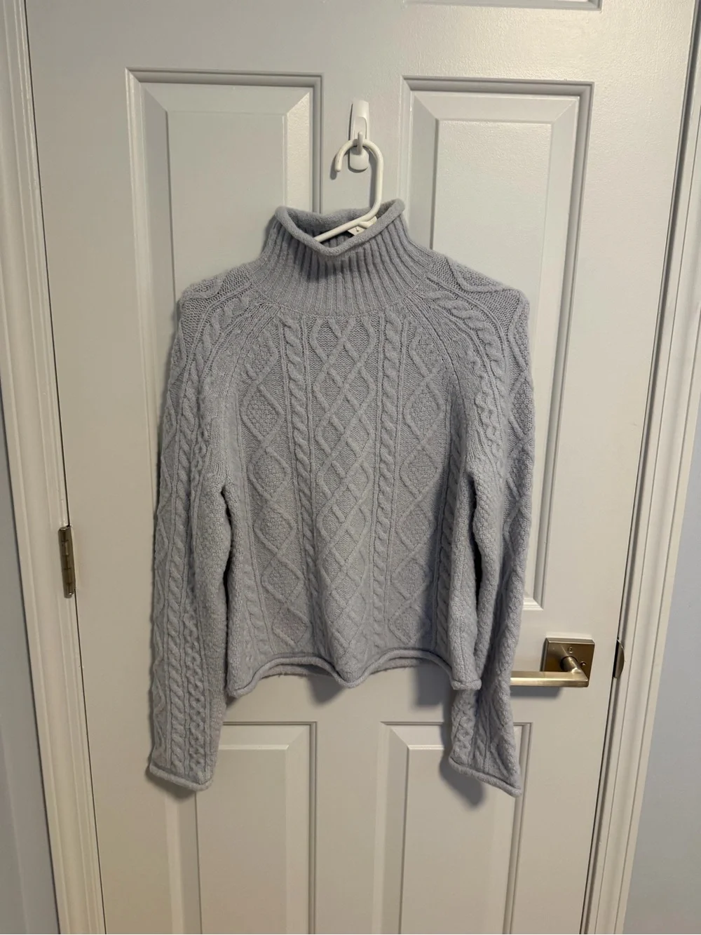 J. Crew Light Blue Cable-Knit Turtleneck Sweater